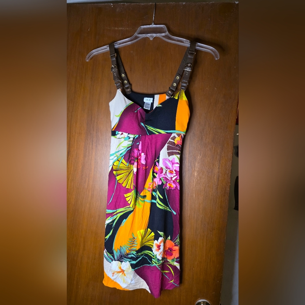 Cache Tropical Floral Sleeveless Dress with Buckle Straps – Size S